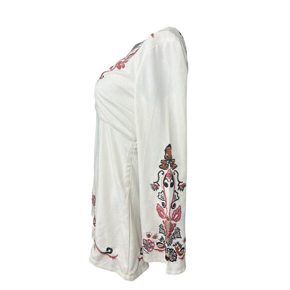 Free People Dress Floral Bell Sleeve Ivory 4 Hippie Folk Flare Embroidered Fairy - Picture 8 of 11